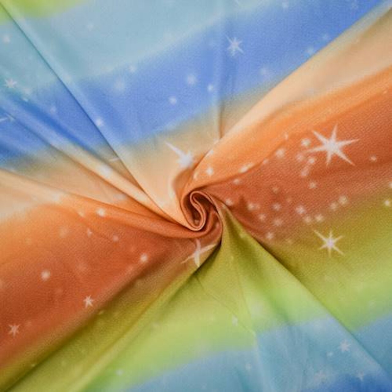 Orange/Blue/Yellow Galaxy Printed DTY Brushed Knit Fabric By the Yard